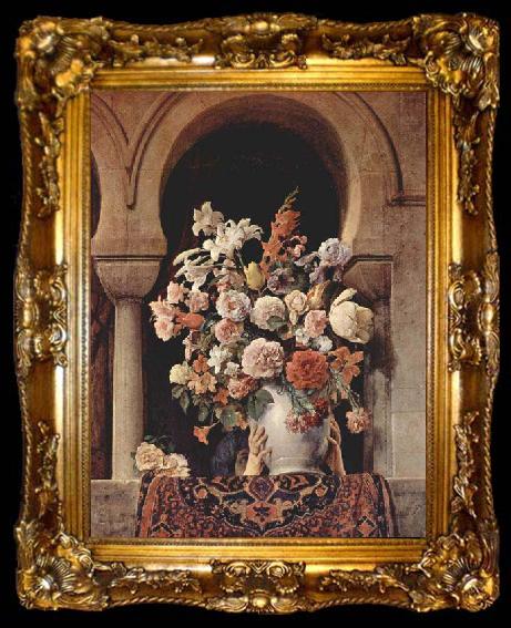 framed  Francesco Hayez Vase of Flowers on the Window of a Harem, ta009-2